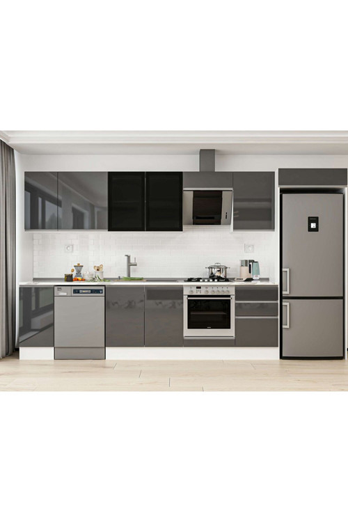 370X222 Cm High Gloss Mutfak Dolabı Mb-E80S40S50-3 High Gloss | Antrasit - Mdf