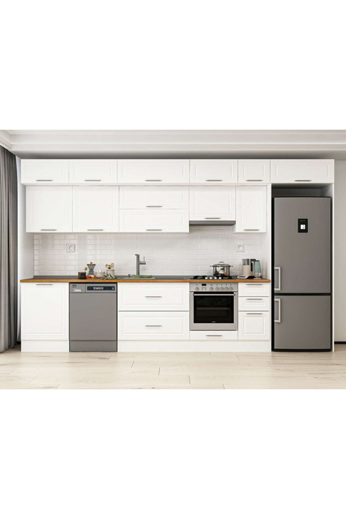 380X240 Cm Klasik Mebran Mutfak Dolabı Beyaz Beyaz Mb-E80S60S40-1 Mebran | Beyaz - Suntalam