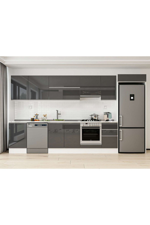 375X222 Cm High Gloss Mutfak Dolabı Mb-E80S50S45-1 High Gloss | Antrasit - Suntalam