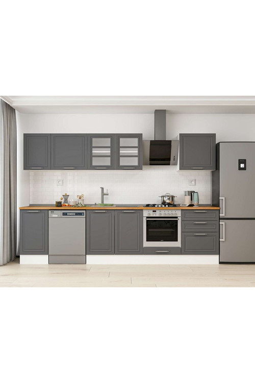 300X210 Cm Klasik Mebran Mutfak Dolabı Beyaz M-E80S40S60-3 Mebran | Antrasit - Suntalam