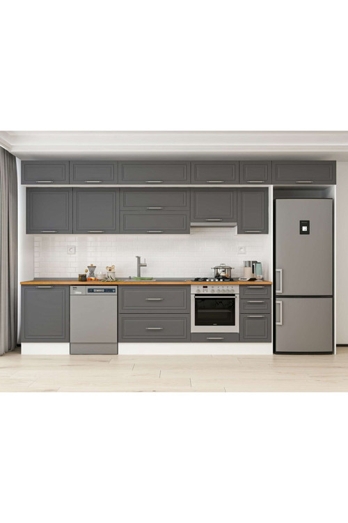 380X240 Cm Klasik Mebran Mutfak Dolabı Beyaz Mb-E80S60S40-1 Mebran | Antrasit - Suntalam