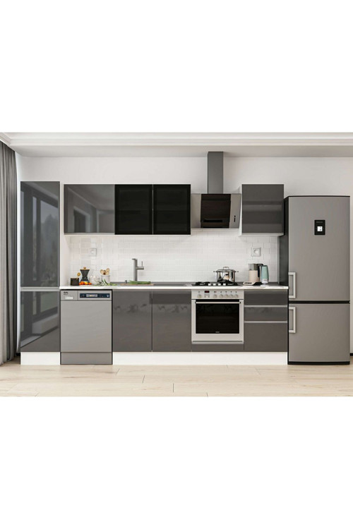 305X210 Cm High Gloss Mutfak Dolabı Mb-E90B45S50-3 High Gloss | Antrasit - Mdf