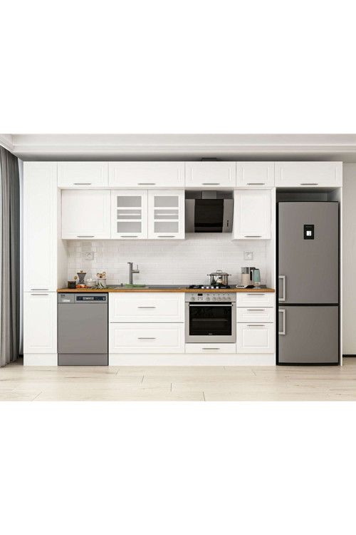 365X240 Cm Klasik Mebran Mutfak Dolabı Beyaz Mbb-E80B40S45-3 Mebran | Beyaz - Suntalam