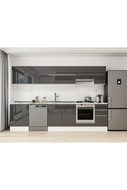310X210 Cm High Gloss Mutfak Dolabı M-E90S60S40-1 High Gloss | Antrasit - Suntalam
