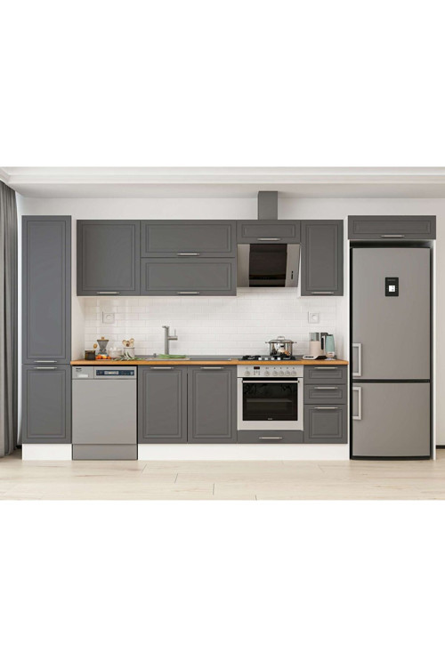 375X222 Cm Klasik Mebran Mutfak Dolabı Beyaz Mbb-E90B45S40-2 Mebran | Antrasit - Suntalam