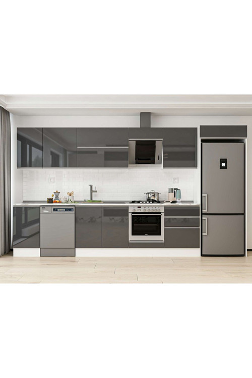 395X222 Cm High Gloss Mutfak Dolabı Mb-E90S45S60-2 High Gloss | Antrasit - Suntalam