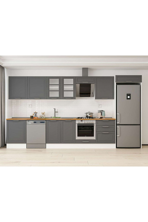 410X222 Cm Klasik Mebran Mutfak Dolabı Beyaz Mb-E90S60S60-3 Mebran | Antrasit - Suntalam