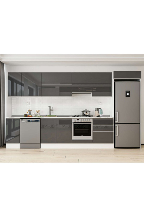 380X222 Cm High Gloss Mutfak Dolabı Mb-E80S40S60-1 High Gloss | Antrasit - Suntalam