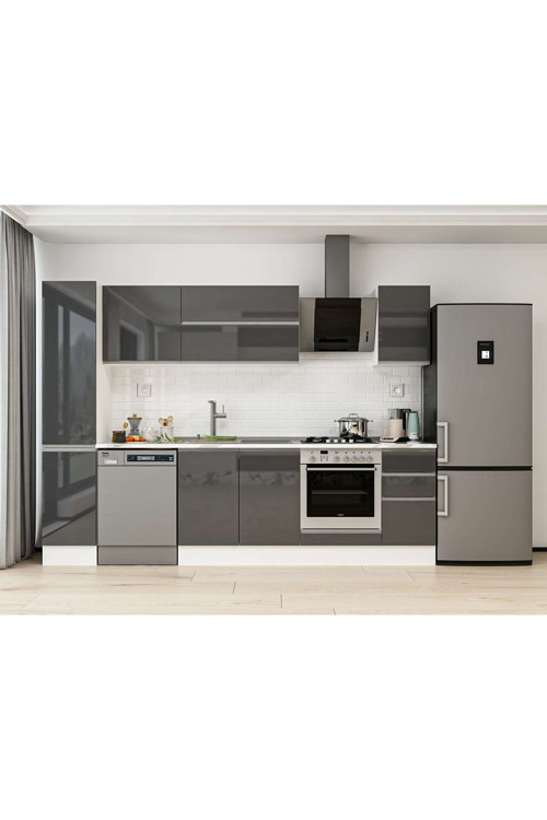 290X210 Cm High Gloss Mutfak Dolabı Mb-E90B40S40-2 High Gloss | Antrasit - Suntalam