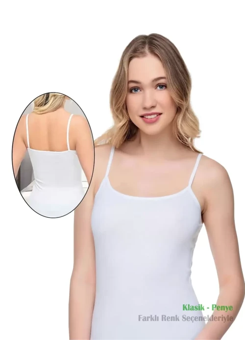 Kadın Beyaz İnce Askılı Likralı Atlet