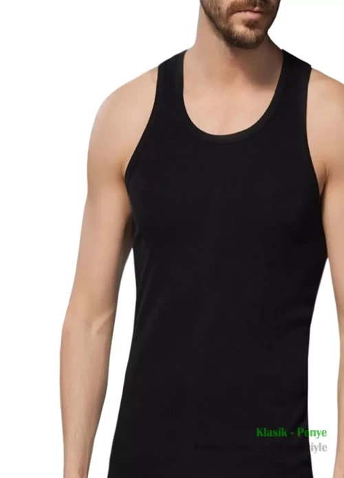 Erkek Siyah Klasik Penye Pamuk Atlet