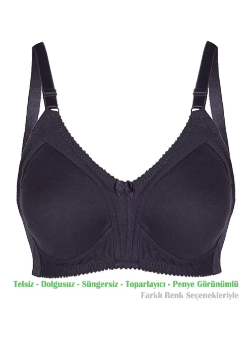 Kadın Siyah Penye Pamuk Toparlayıcı Küçültücü Balensiz Sütyen