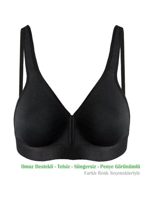 Kadın Siyah Omuz Destekli Sporcu Sütyeni