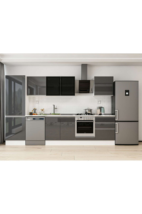 320X210 Cm High Gloss Mutfak Dolabı Mb-E80B60S60-3 High Gloss | Antrasit - Suntalam