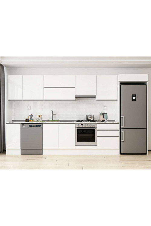 380X222 Cm High Gloss Mutfak Dolabı Mb-E80S40S60-1 High Gloss | Beyaz - Mdf