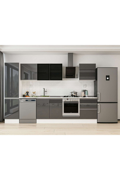 320X210 Cm High Gloss Mutfak Dolabı Mb-E90B50S60-3 High Gloss | Antrasit - Suntalam