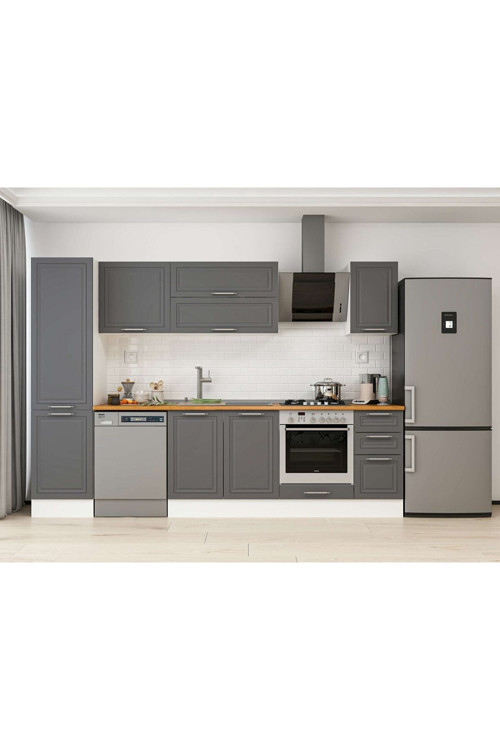290X210 Cm Klasik Mebran Mutfak Dolabı Beyaz Mb-E80B50S40-2 Mebran | Antrasit - Suntalam