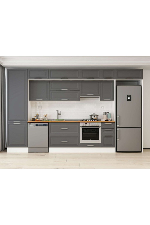 390X240 Cm Klasik Mebran Mutfak Dolabı Beyaz Mbb-E90B60S40-1 Mebran | Antrasit - Suntalam