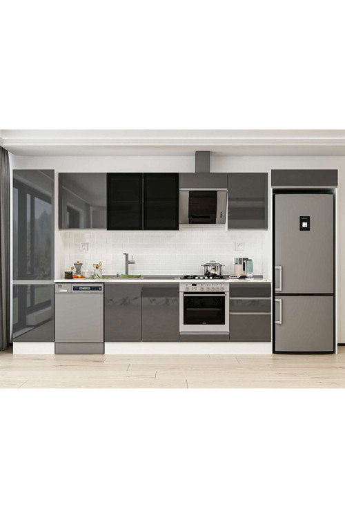 380X222 Cm High Gloss Mutfak Dolabı Mbb-E80B50S50-3 High Gloss | Antrasit - Mdf