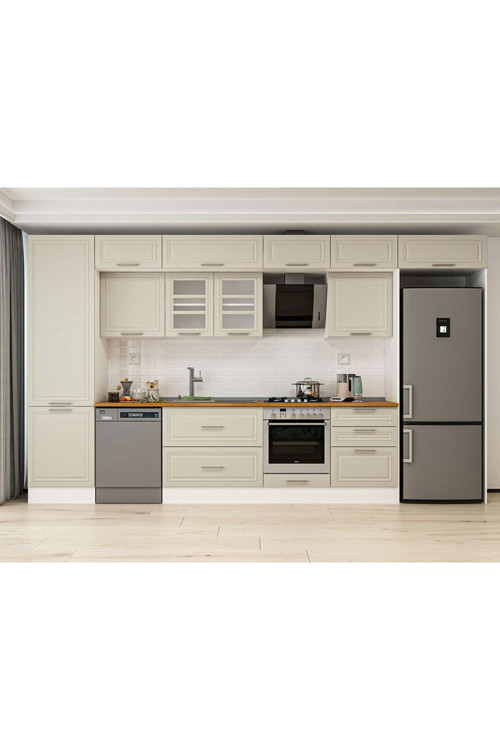 410X240 Cm Klasik Mebran Mutfak Dolabı Beyaz Mbb-E90B60S60-3 Mebran | Kumtaşı - Suntalam