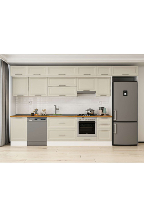 375X240 Cm Klasik Mebran Mutfak Dolabı Beyaz Beyaz Mb-E80S50S45-1 Mebran | Kumtaşı - Mdf