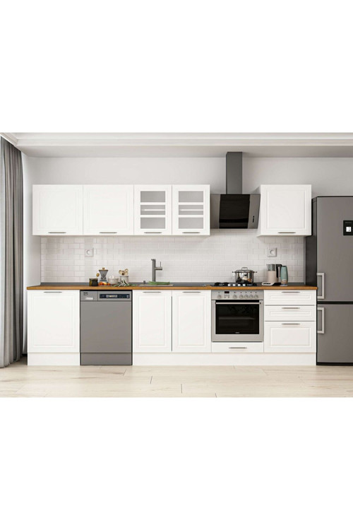 320X210 Cm Klasik Mebran Mutfak Dolabı Beyaz Beyaz M-E80S60S60-3 Mebran | Beyaz - Mdf