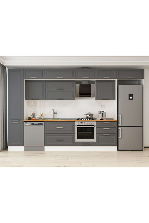 385X240 Cm Klasik Mebran Mutfak Dolabı Beyaz Mbb-E80B45S60-2 Mebran | Antrasit - Suntalam