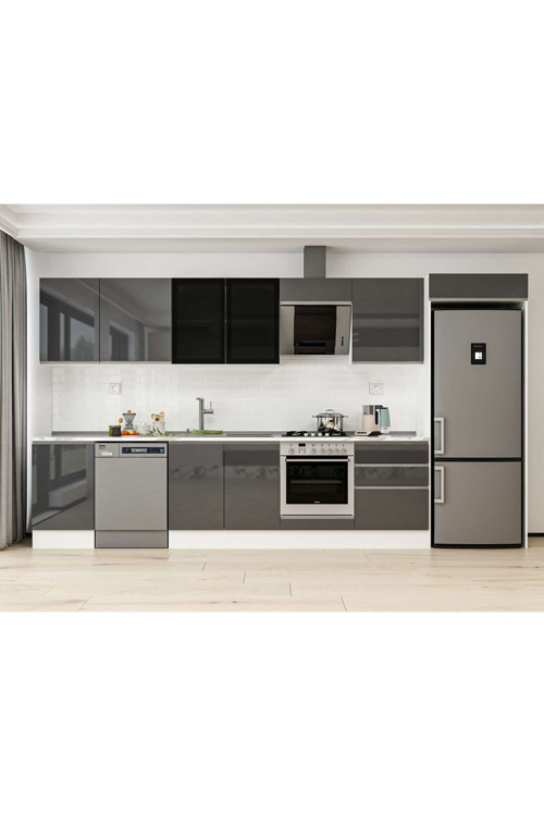400X222 Cm High Gloss Mutfak Dolabı Mb-E90S50S60-3 High Gloss | Antrasit - Mdf