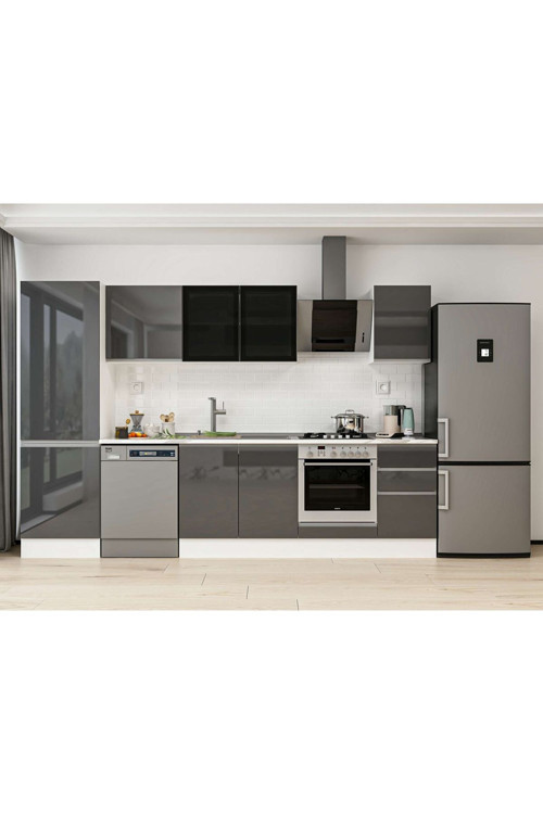 315X210 Cm High Gloss Mutfak Dolabı Mb-E90B60S45-3 High Gloss | Antrasit - Suntalam