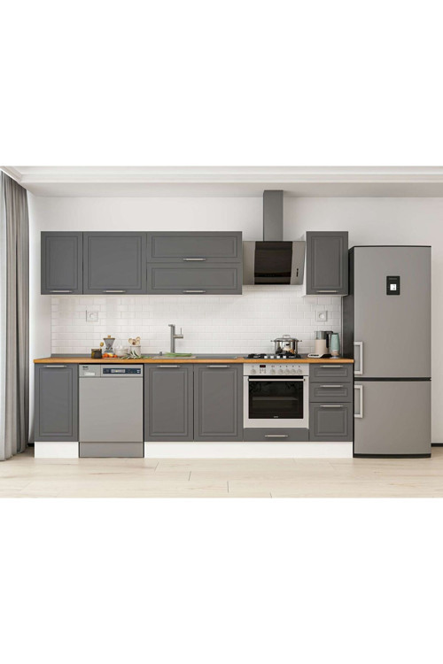 290X210 Cm Klasik Mebran Mutfak Dolabı Beyaz M-E90S40S40-2 Mebran | Antrasit - Suntalam