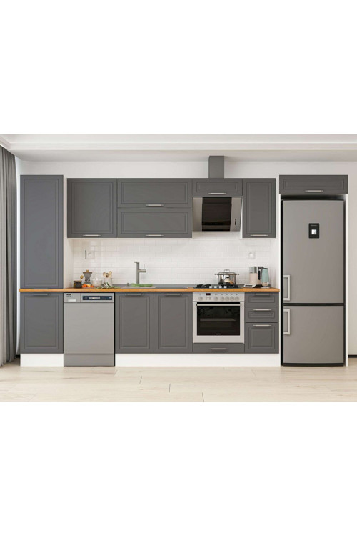 370X222 Cm Klasik Mebran Mutfak Dolabı Beyaz Beyaz Mbb-E80B50S40-2 Mebran | Antrasit - Mdf