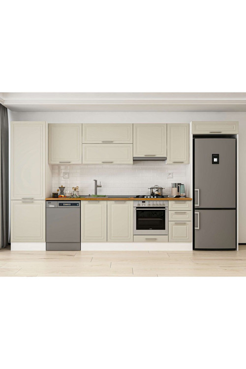 380X222 Cm Klasik Mebran Mutfak Dolabı Beyaz Mbb-E80B60S40-1 Mebran | Kumtaşı - Suntalam