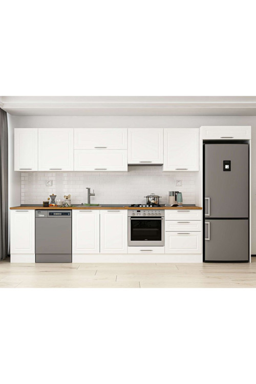 380X222 Cm Klasik Mebran Mutfak Dolabı Beyaz Beyaz Mb-E80S40S60-1 Mebran | Beyaz - Suntalam