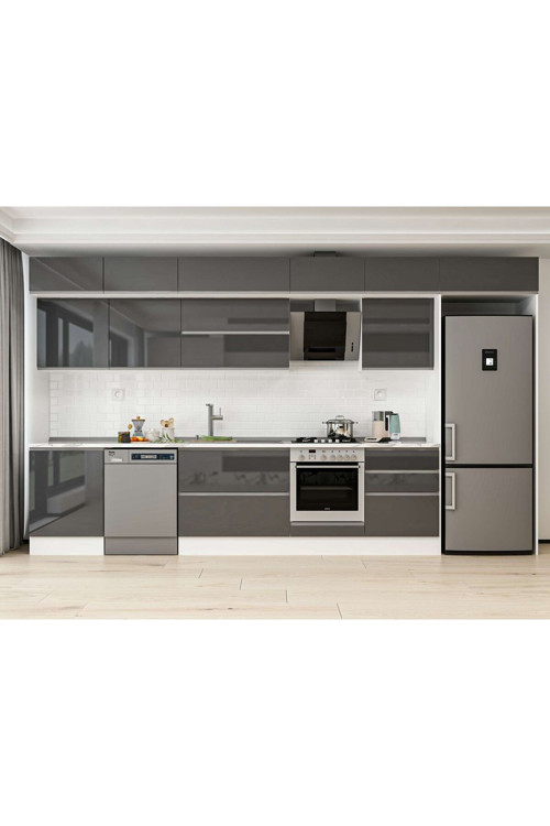 400X240 Cm High Gloss Mutfak Dolabı Mb-E80S60S60-2 High Gloss | Antrasit - Suntalam