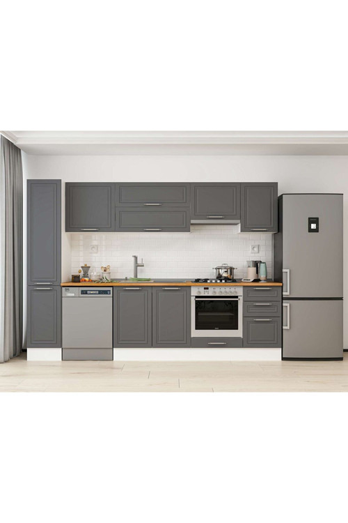 295X210 Cm Klasik Mebran Mutfak Dolabı Beyaz Mb-E90B40S45-1 Mebran | Antrasit - Suntalam