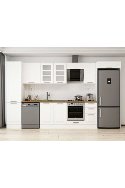 370X222 Cm Klasik Mebran Mutfak Dolabı Beyaz Beyaz Mbb-E80B50S40-3 Mebran | Beyaz - Mdf