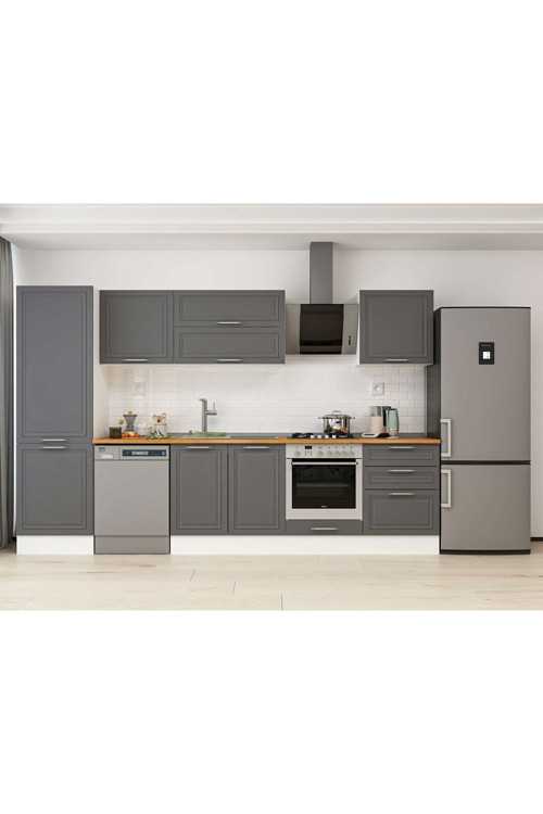 330X210 Cm Klasik Mebran Mutfak Dolabı Beyaz Mb-E90B60S60-2 Mebran | Antrasit - Suntalam