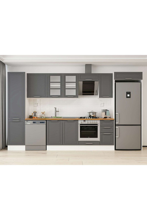 370X222 Cm Klasik Mebran Mutfak Dolabı Beyaz Beyaz Mbb-E80B50S40-3 Mebran | Antrasit - Mdf