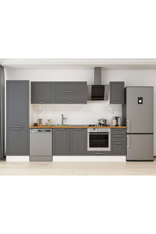 310X210 Cm Klasik Mebran Mutfak Dolabı Beyaz Beyaz Mb-E90B60S40-2 Mebran | Antrasit - Mdf