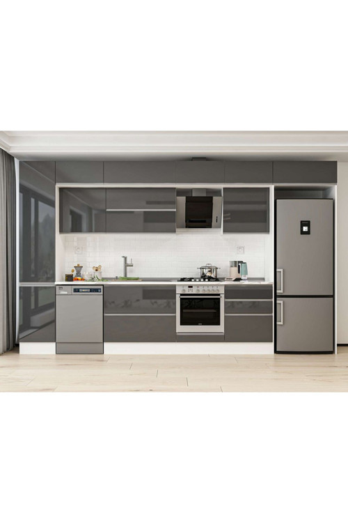 385X240 Cm High Gloss Mutfak Dolabı Mbb-E80B45S60-2 High Gloss | Antrasit - Mdf