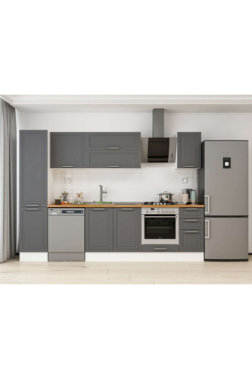 285X210 Cm Klasik Mebran Mutfak Dolabı Beyaz Beyaz Mb-E80B45S40-2 Mebran | Antrasit - Mdf