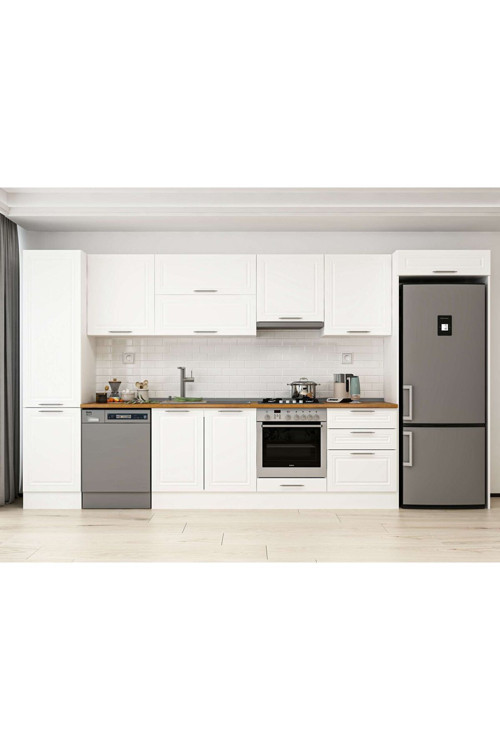 390X222 Cm Klasik Mebran Mutfak Dolabı Beyaz Beyaz Mbb-E80B50S60-1 Mebran | Beyaz - Mdf