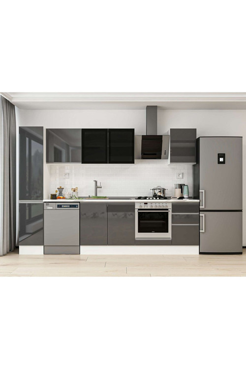 295X210 Cm High Gloss Mutfak Dolabı Mb-E90B40S45-3 High Gloss | Antrasit - Suntalam
