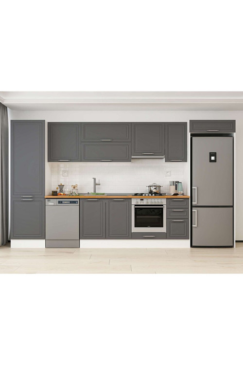 390X222 Cm Klasik Mebran Mutfak Dolabı Beyaz Beyaz Mbb-E90B60S40-1 Mebran | Antrasit - Mdf