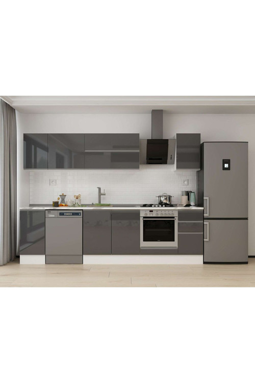 290X210 Cm High Gloss Mutfak Dolabı M-E90S40S40-2 High Gloss | Antrasit - Mdf
