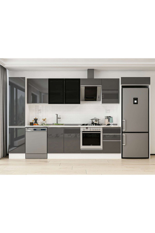 375X222 Cm High Gloss Mutfak Dolabı Mbb-E80B45S50-3 High Gloss | Antrasit - Mdf
