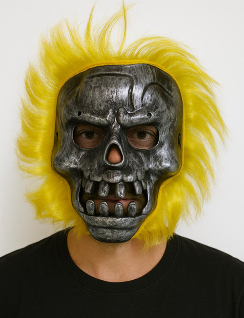 Wild Skull - Metal Kafatası Sarı Saçlı İskelet Maske (4604)