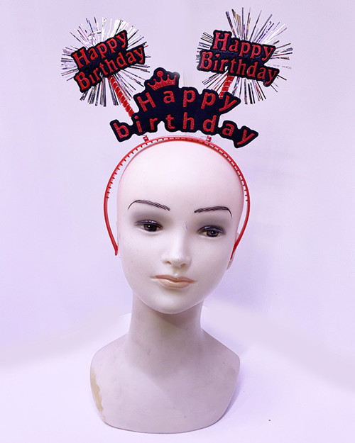 Happy Birthday Yazılı Püsküllü Neon Kırmızı Renk Doğum Günü Tacı 22x19 cm (4604)