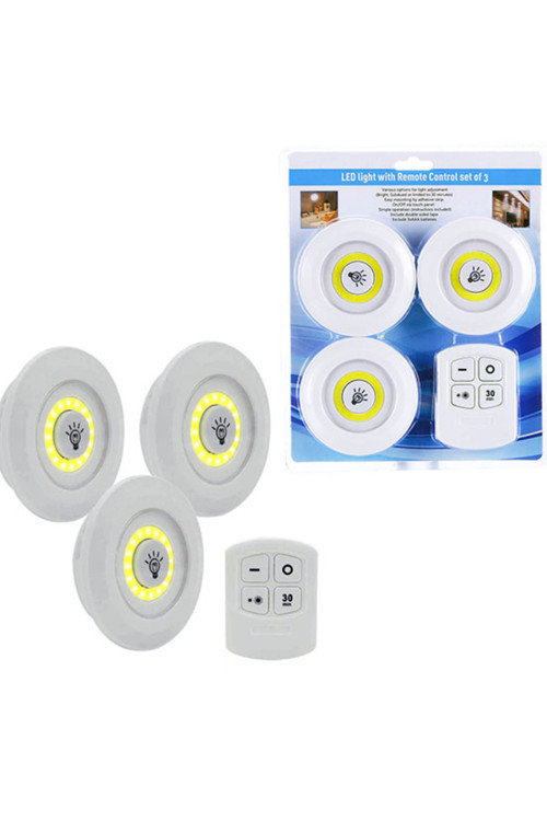 3lü Uzaktan Kumandalı Yapışkanlı Kablosuz Led Spot Lambalar (4604)