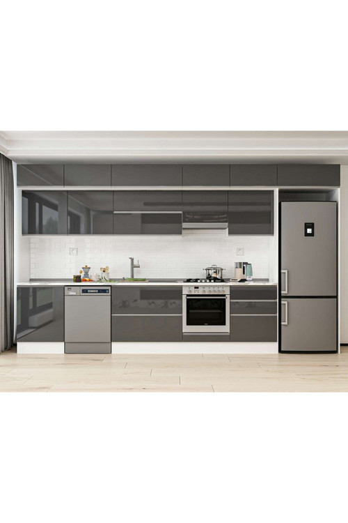 410X240 Cm High Gloss Mutfak Dolabı Mb-E90S60S60-1 High Gloss | Antrasit - Mdf